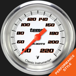 Classic Instruments VS329WAPF Velocity White 2 5/8" Stock Eliminator Temp. Gauge