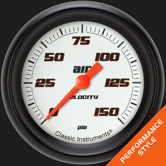 Classic Instruments VS318WBPF Velocity White 2 5/8" Air Pressure Gauge