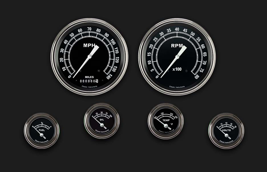 Classic Instruments TR51SLF Traditional 4 - 5/8" Speedo & Tach, 2-1/8" Fuel, Oil