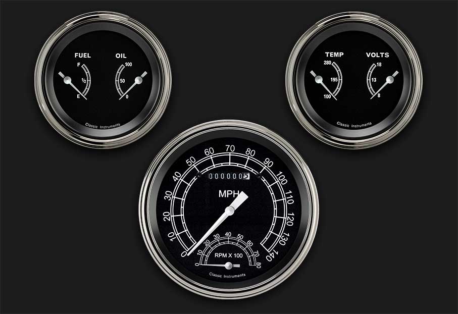 Classic Instruments TR61SLF Traditional - 3 Gauge Set 4-5/8" Speedtachular & 2x 3-3/8" Duals