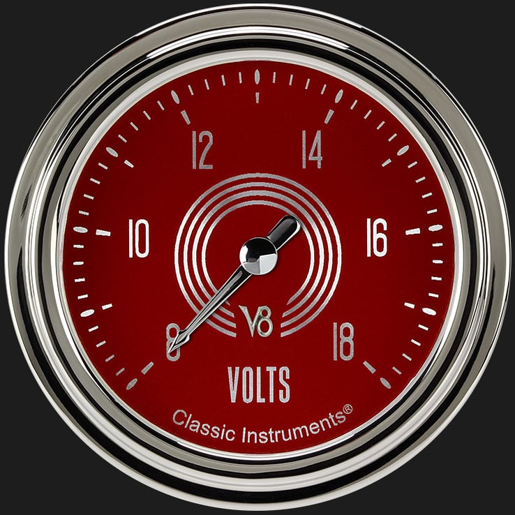 Classic Instruments V8RS330SLC V8 Red Steelie 2 5/8" Voltage Gauge