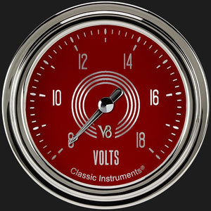 Classic Instruments V8RS330SLC V8 Red Steelie 2 5/8" Voltage Gauge