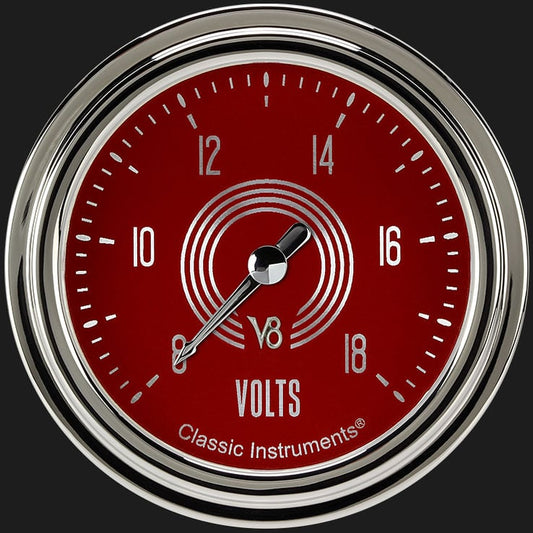 Classic Instruments V8RS330SLC V8 Red Steelie 2 5/8" Voltage Gauge