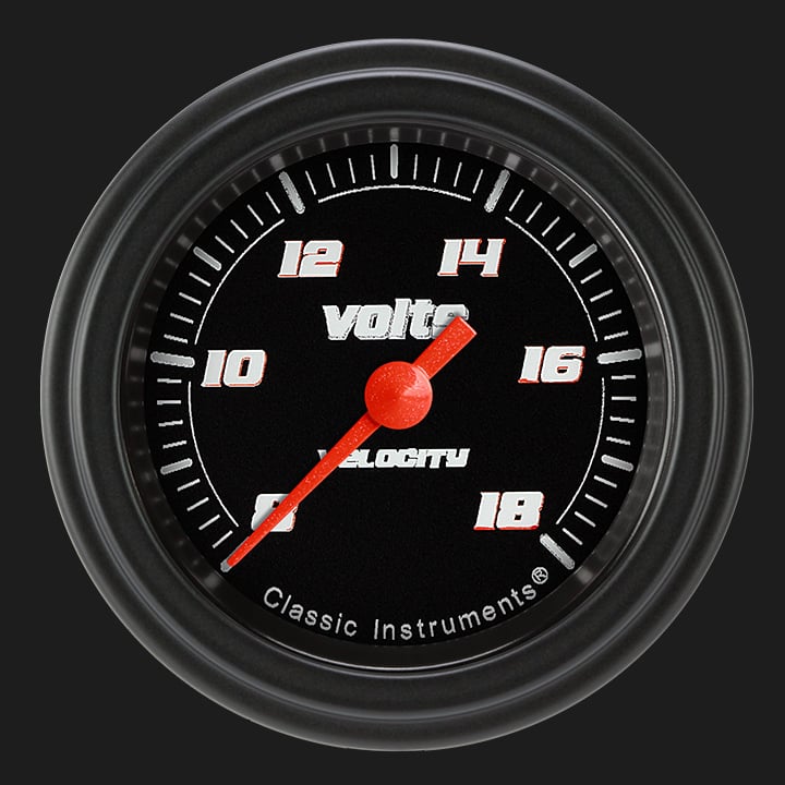Classic Instruments VS130BBLF Velocity Black - Volt Gauge Full Sweep 2-1/8"