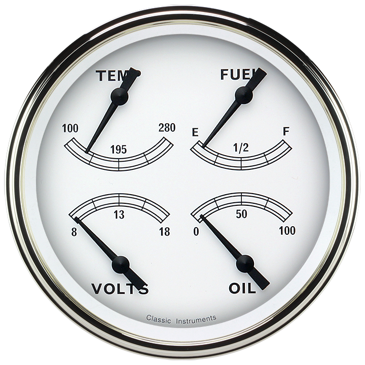 Classic Instruments CW31SLF Classic White - Quad Gauge 4-5/8" (Fuel 0-30 OHM)