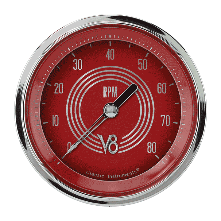 Classic Instruments V8RS80SHC V8 Red Steelie - Tachometer 8K RPM 3-3/8"