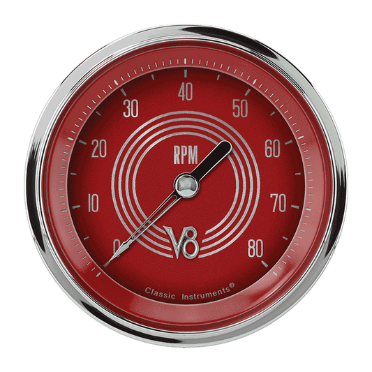 Classic Instruments V8RS80SHC V8 Red Steelie - Tachometer 8K RPM 3-3/8"