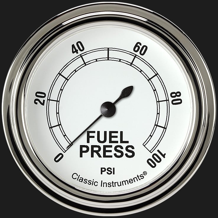 Classic Instruments CW346SLF Classic White 2 5/8" Fuel Pressure Gauge, 100 psi