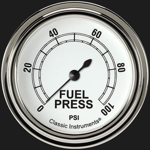 Classic Instruments CW346SLF Classic White 2 5/8" Fuel Pressure Gauge, 100 psi