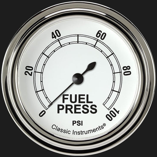 Classic Instruments CW346SLF Classic White 2 5/8" Fuel Pressure Gauge, 100 psi