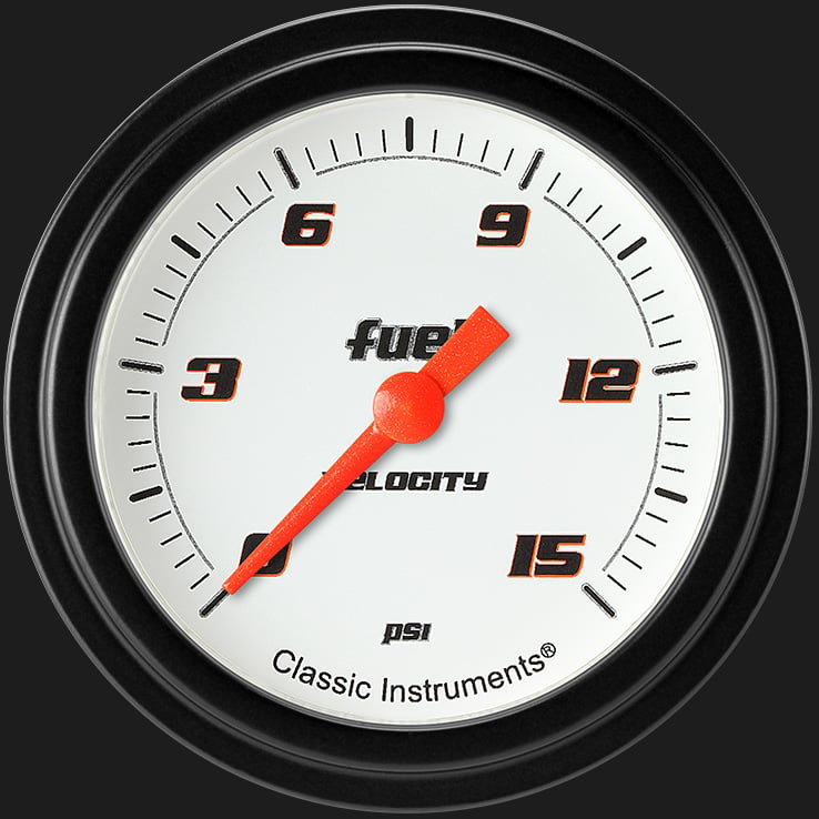 Classic Instruments VS345WBLF Velocity White 2 5/8" Fuel Pressure Gauge, 15 ps