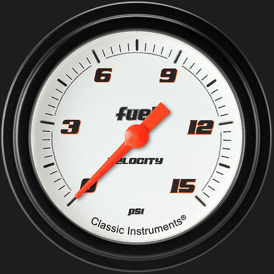 Classic Instruments VS345WBLF Velocity White 2 5/8" Fuel Pressure Gauge, 15 ps