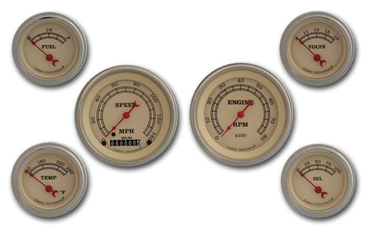 Classic Instruments VT01SLF Vintage - 6 Gauge Set 3-3/8" Speedo & Tacho, 2-1/18" Fuel, Oil, Temp, Volts