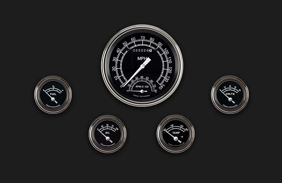 Classic Instruments TR65SLF Traditional - 5 Gauge Set 4-5/8" Speedtachular & 2-1/8" Fuel, Oil, Temp, Volts
