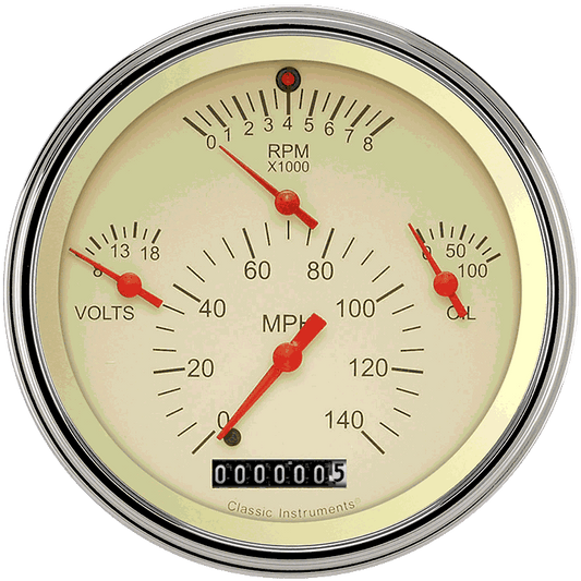 Classic Instruments TE40TSLF Tetra Series, Tan Combination Gauge