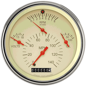 Classic Instruments TE40TSLF Tetra Series, Tan Combination Gauge