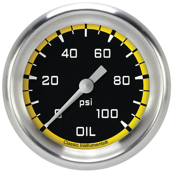 Classic Instruments AX381YAPF Autocross Yellow 2 5/8" Oil Pressure Gauge