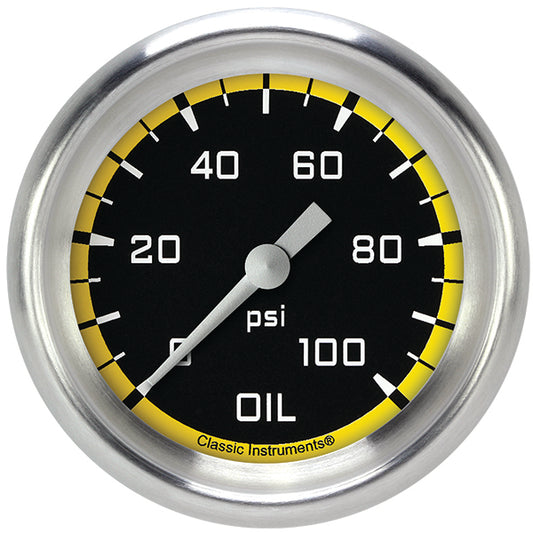 Classic Instruments AX381YAPF Autocross Yellow 2 5/8" Oil Pressure Gauge