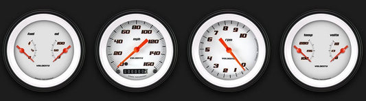 Classic Instruments VS05WBLF Velocity White - 4 Gauge Set 3-3/8" Speedo, Tacho & 2x Dual