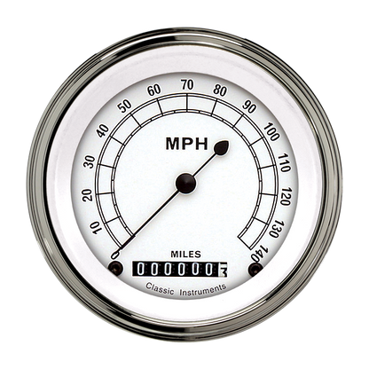 Classic Instruments CW55SLF Classic White 3-3/8" Speedometer 140 MPH
