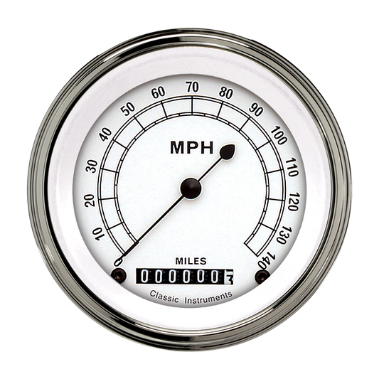 Classic Instruments CW55SLF Classic White 3-3/8" Speedometer 140 MPH