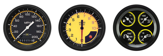 Classic Instruments AX03YBLF Autocross Yellow - 3 Gauge Set 3-3/8" Speedo, Tach & Dual