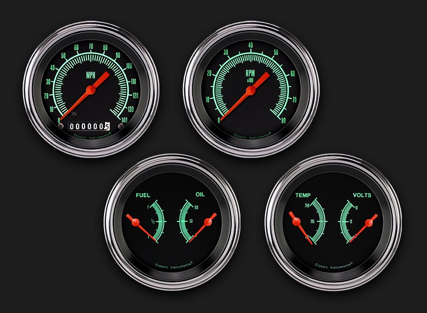Classic Instruments GS05SLF G-Stock - 4 Gauge Set 3-3/8" Speedo, Tacho & 2x Dual