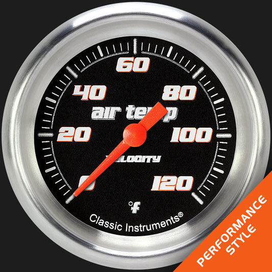 Classic Instruments VS399BAPF Velocity Black 2 5/8" Outside Air Temp. Gauge