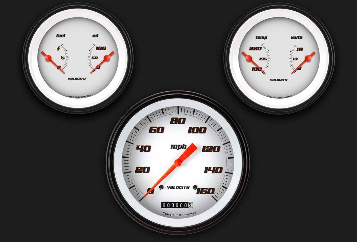 Classic Instruments VS64WBLF Velocity White - 3 Gauge Set 4-5/8" Speedo & 2x 3-3/8" Duals