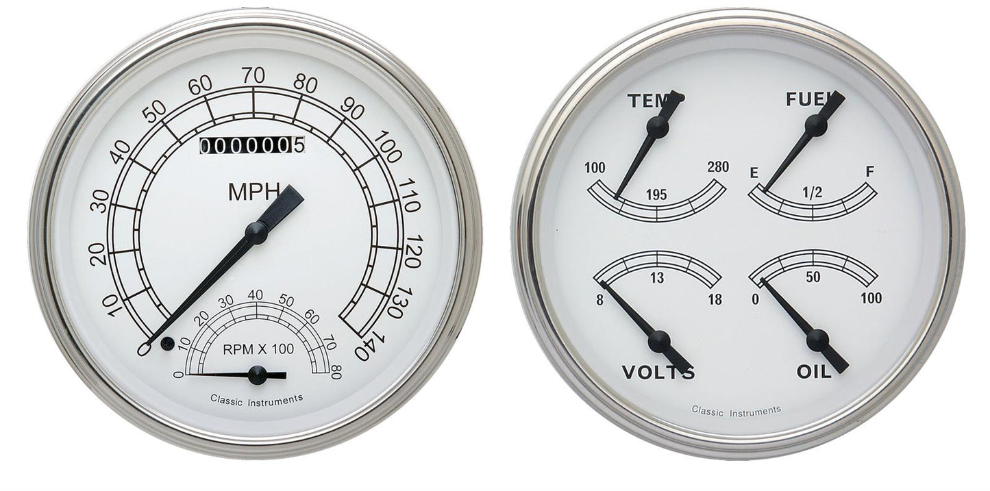 Classic Instruments CW62SLF Classic White - 2 Gauge Set 4-5/8" Speedtachular & Quad