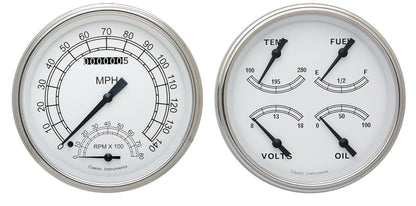 Classic Instruments CW62SLF Classic White - 2 Gauge Set 4-5/8" Speedtachular & Quad