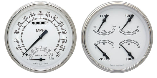 Classic Instruments CW62SLF Classic White - 2 Gauge Set 4-5/8" Speedtachular & Quad