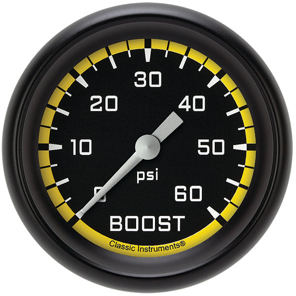 Classic Instruments AX343YBPF Autocross Yellow 2 5/8" Boost Gauge, 60 psi