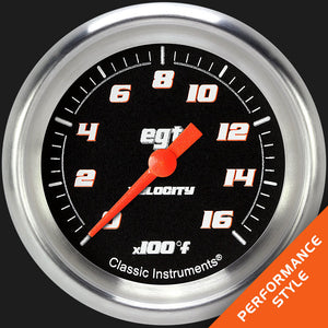 Classic Instruments VS398BAPF Velocity Black 2 5/8" Exhaust Gas Temp. Gauge