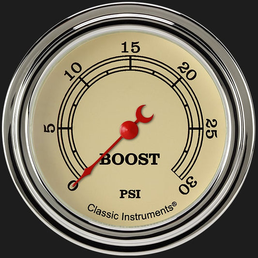 Classic Instruments VT342SLF Vintage 2 5/8" Boost Gauge, 30 psi