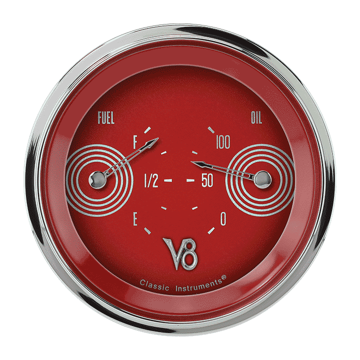 Classic Instruments V8RS72SHC V8 Red Steelie - Dual Gauge Oil & Fuel (240-33 OHM)