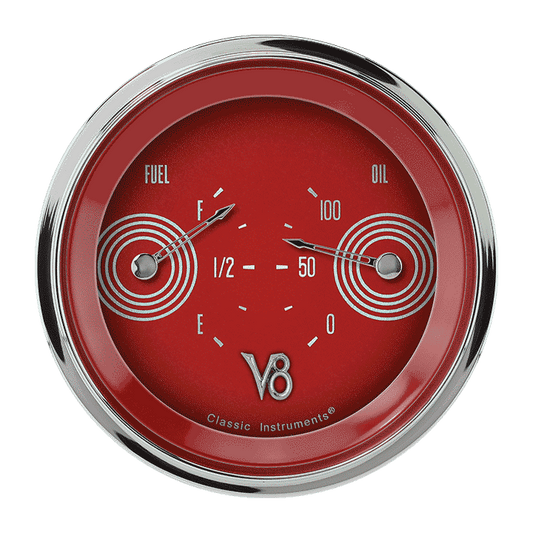 Classic Instruments V8RS72SHC V8 Red Steelie - Dual Gauge Oil & Fuel (240-33 OHM)