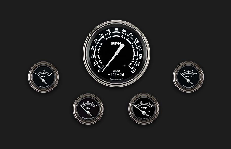 Classic Instruments TR54SLF Traditional 4 - 5/8" Speedo, 2-1/8" Fuel, Oil, Temp,
