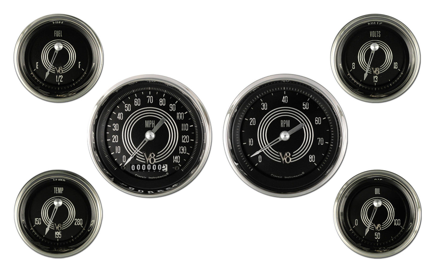 Classic Instruments V8SR01SHC V8 Speedster - 6 Gauge Set - 3 ?? Speedo and Tach,