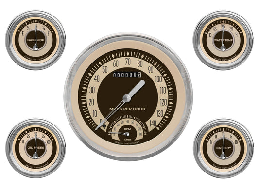 Classic Instruments NT65SLC Nostalgia VT - 5 Gauge Set 4-5/8" Speedtachular & 2-1/8" Fuel, Oil, Temp, Volts
