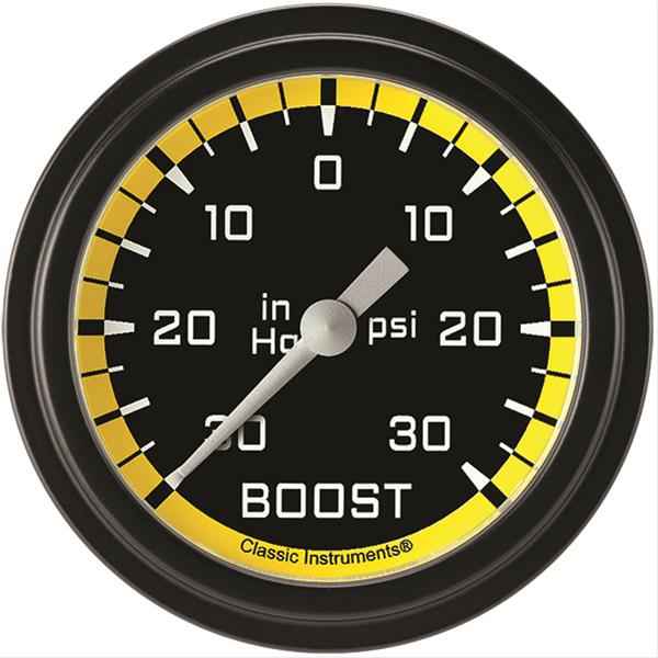 Classic Instruments AX341YBLF Autocross Yellow 2 5/8" Boost/Vac Gauge