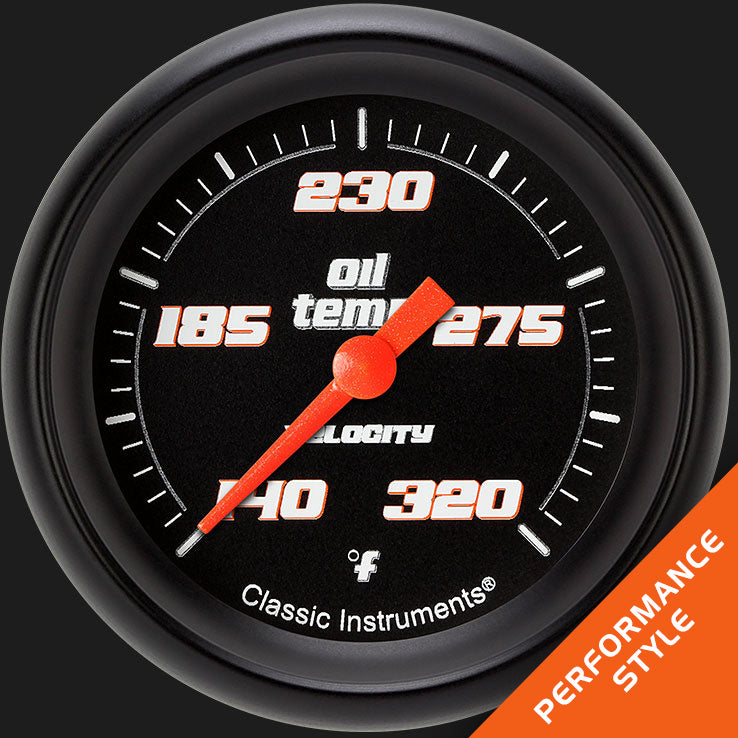 Classic Instruments VS328BBPF Velocity Black 2 5/8" Oil Temperature Gauge