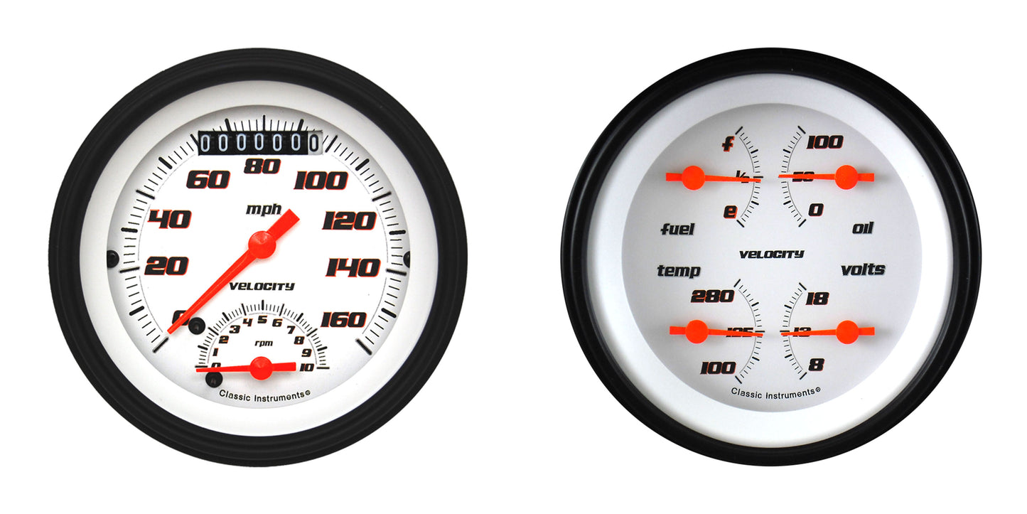 Classic Instruments VS32WBLF Velocity White w/ Black Bezel 3-3/8" Ultimate & Q