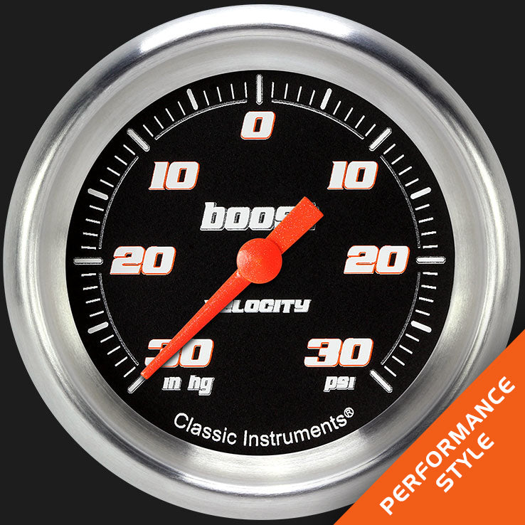 Classic Instruments VS341BAPF Velocity Black 2 5/8" Boost/Vac Gauge