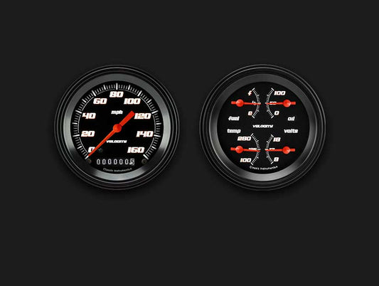 Classic Instruments VS02BBLF Velocity Black - 2 Gauge Set 3-3/8" Speedo & 3-3/8" Quad