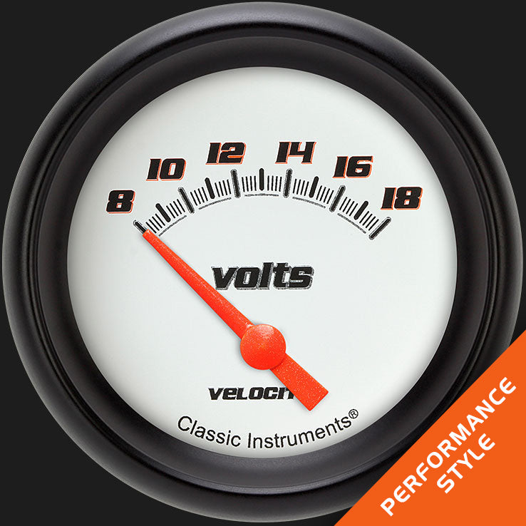 Classic Instruments VS230WBPF Velocity White 2 - 5/8" Volt Gauge Short Sweep 0 - 18v