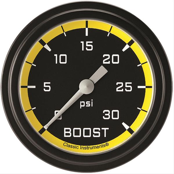 Classic Instruments AX342YBLF Autocross Yellow 2 5/8" Boost Gauge, 30 psi