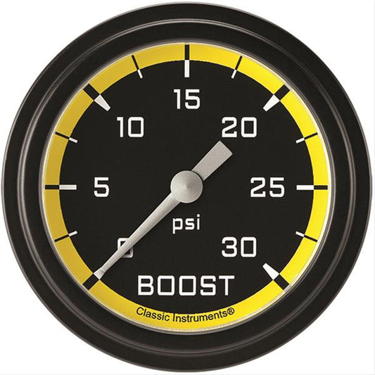Classic Instruments AX342YBLF Autocross Yellow 2 5/8" Boost Gauge, 30 psi