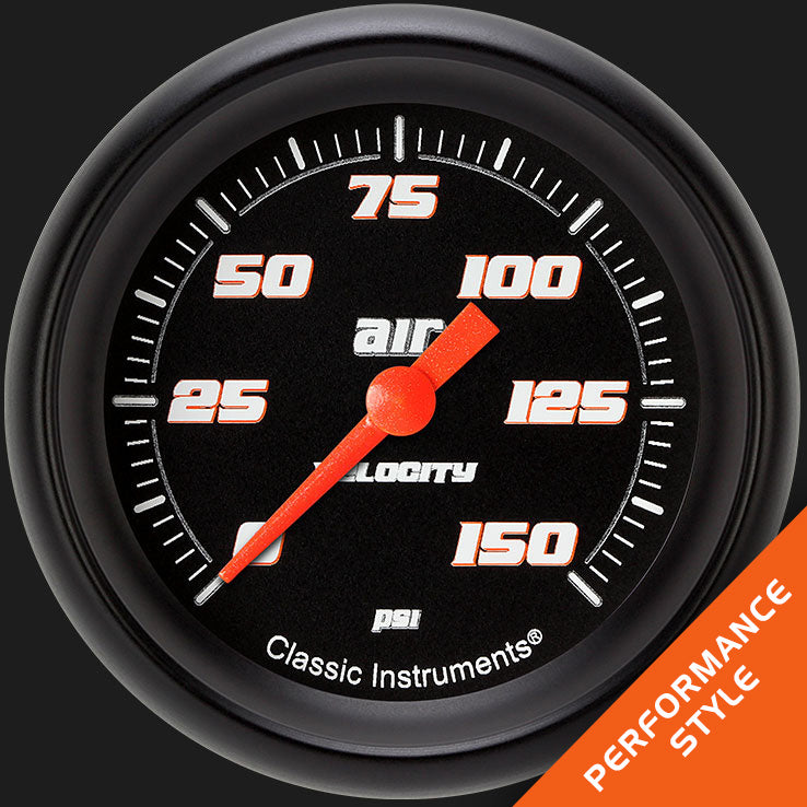Classic Instruments VS318BBPF Velocity Black 2 5/8" Air Pressure Gauge