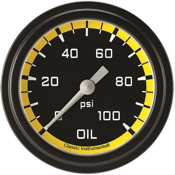 Classic Instruments AX381YBLF Autocross Yellow 2 5/8" Oil Pressure Gauge